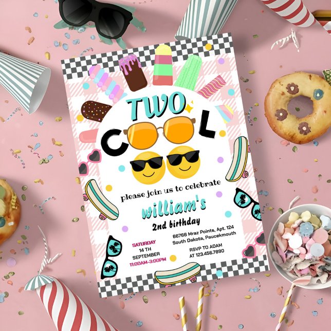 cool boy cute summer sweet two cool 2nd birthday invitation (Creator Uploaded)