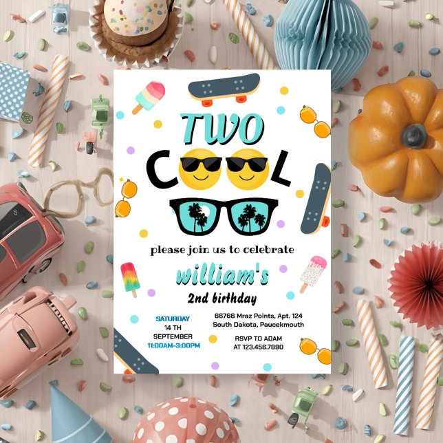 cool boy cute summer sweet two cool 2nd birthday invitation (Creator Uploaded)