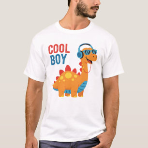 Cool Boy Dinosaur Headphones Sunglasses T-Shirt