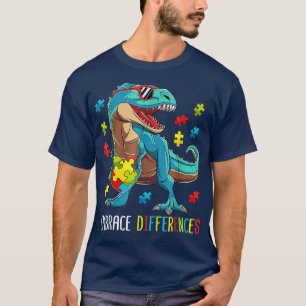 Cool Boy Dinosaur Sunglasses Heart Puzzle Differen T-Shirt