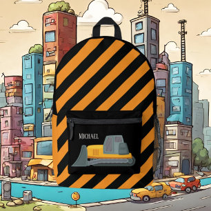 Cool boys Construction digger truck add name  Printed Backpack