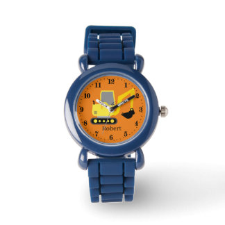 cool boys construction digger truck add name watch