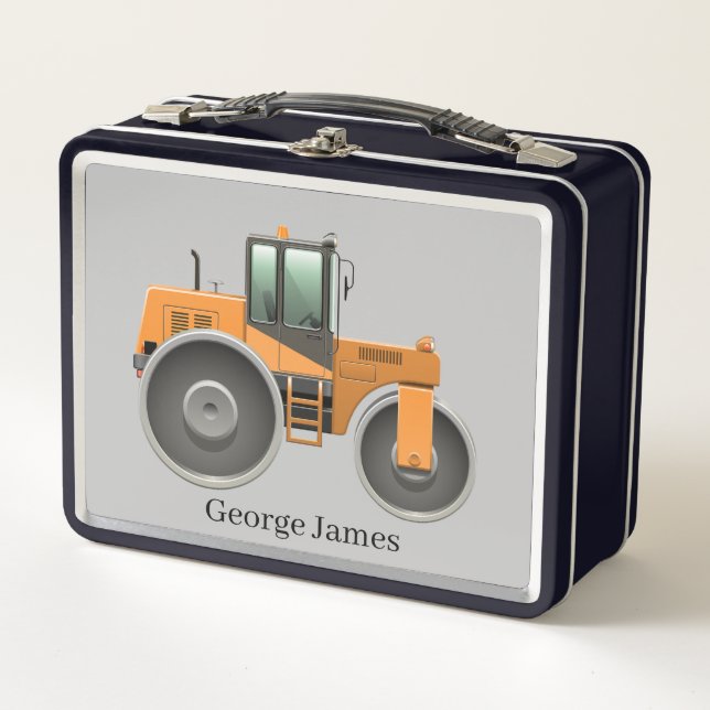 cool boys construction roller add name metal lunch box (Front)