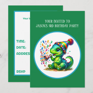 Cool boys dinosaur party add text  invitation