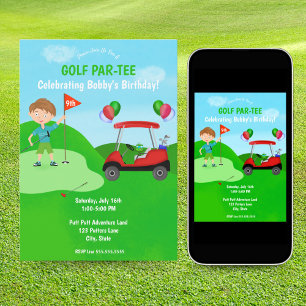 Cool Boy's Golfing Themed Birthday Party Invitation