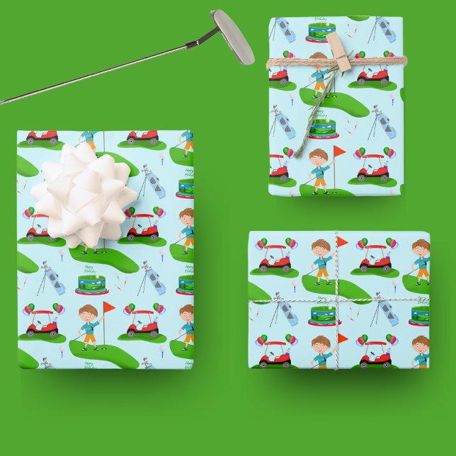 Cool Boy's Golfing Themed Birthday Party Wrapping Paper Sheet (Creator Uploaded)