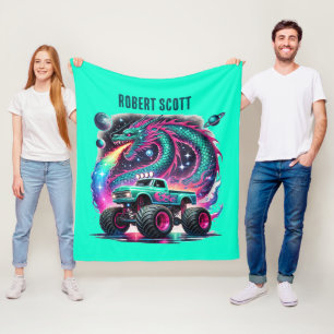 Cool boys monster truck add name fleece blanket