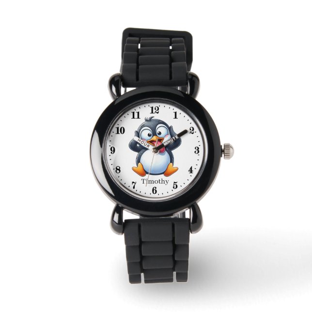 Cool boys penguin add name  watch (Front)