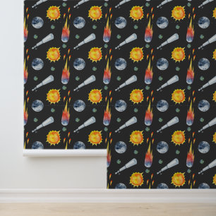 Cool boys space lovers tiled pattern wallpaper