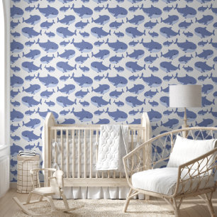 Cool boys tiled whale pattern nursery wallpaper