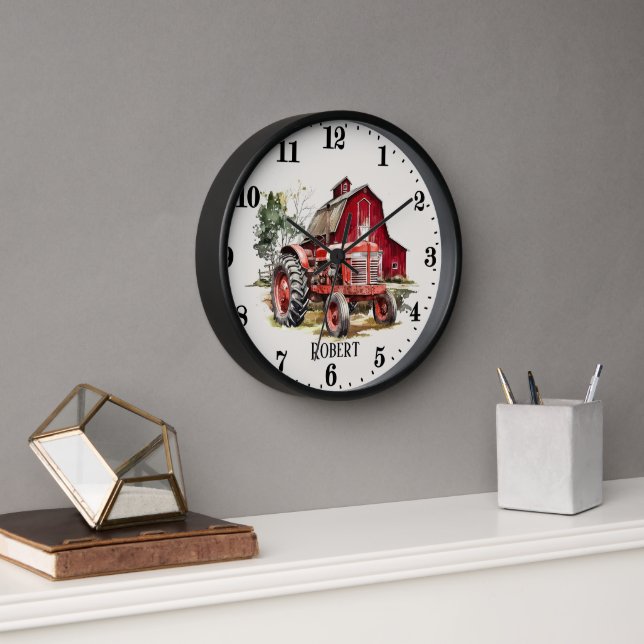 Cool boys tractor lovers add name  clock (Office)