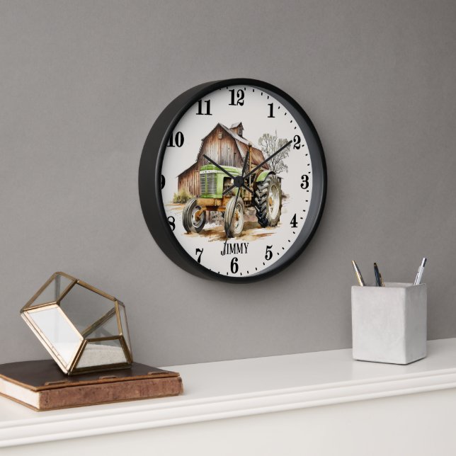 Cool boys tractor lovers add name  clock (Office)