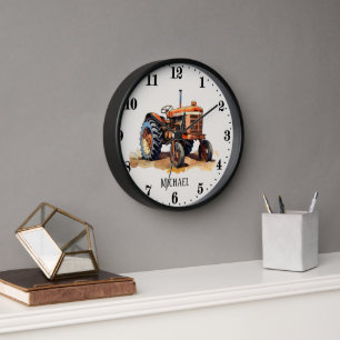 Cool boys tractor lovers add name clock