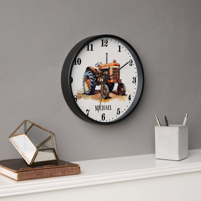 Cool boys tractor lovers add name  clock (Office)