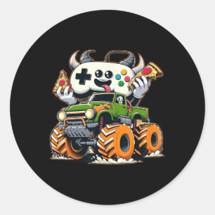 Cool Boys Video Game Pizza Lifted 4x4 Truck Classic Round Sticker