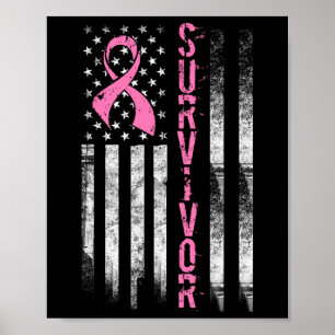 Cool Breast Cancer Survivor - Women Pink Flag  Poster