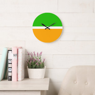 Cool Bright Lime Green Golden Orange Colour Block Large Clock