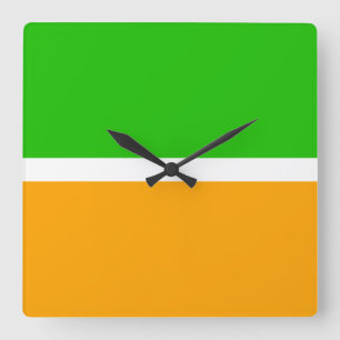 Cool Bright Lime Green Golden Yellow Colour Block Square Wall Clock