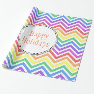 cool, bright rainbow chevron happy holiday gift wrapping paper