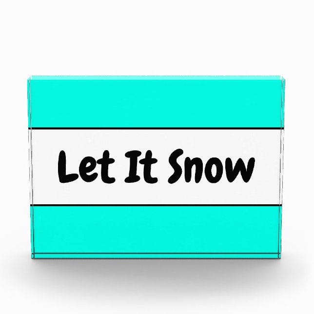Cool Bright White Mint Blue LET IT SNOW Text Photo Block (Front)