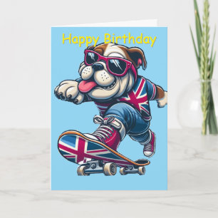 Cool British Bulldog on Skateboard  Card
