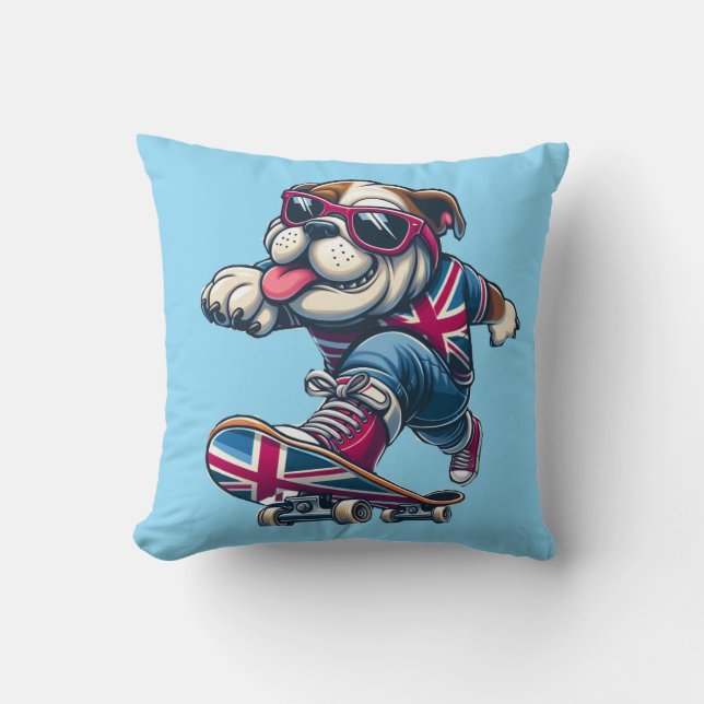 Cool British Bulldog on Skateboard  Cushion (Front)