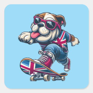 Cool British Bulldog on Skateboard Square Sticker