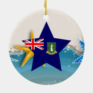 Cool British Virgin Islands Flag at the Beach Ceramic Ornament