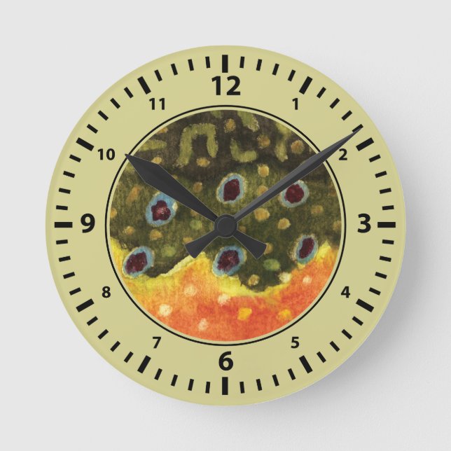 Cool Brook Trout Fishing Round Clock (Front)