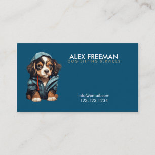 Cool Brown and Blue Puppy Dog Sitting Business Card