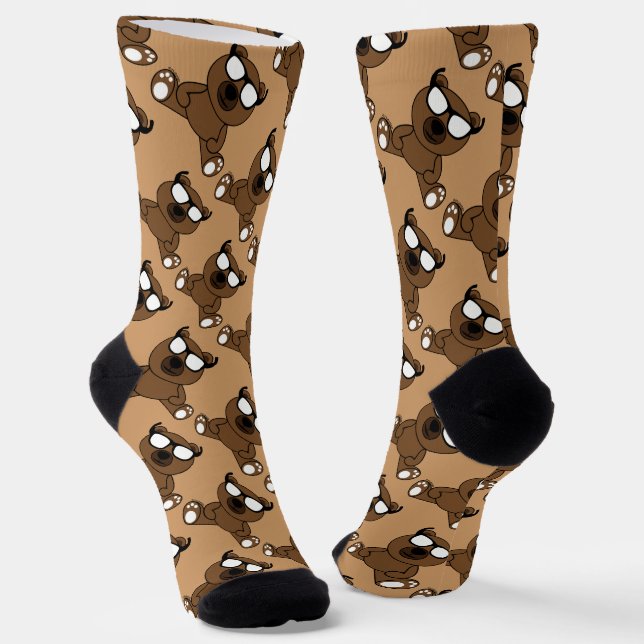 Cool brown bear with sunglasses pattern socks (Angled)