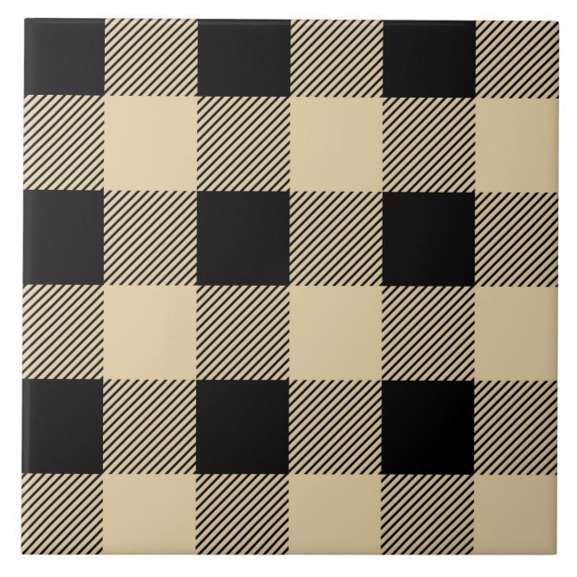 cool brown buffalo plaid tiled pattern ceramic tile (Front)