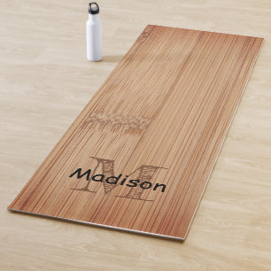 Cool brown burnt bamboo wood print Monogram  Yoga Mat