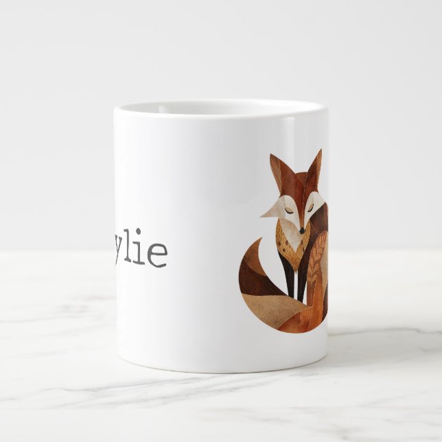 Cool Brown Cream Orange Fox Large Coffee Mug (Front)