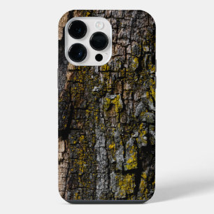 Cool Brown mossy wood bark with yellow lichen iPhone 14 Pro Max Case