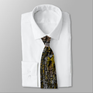 Cool Brown mossy wood bark with yellow lichen Tie
