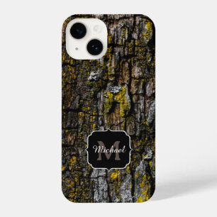 Cool Brown mossy wood bark yellow lichen Monogram iPhone 14 Case