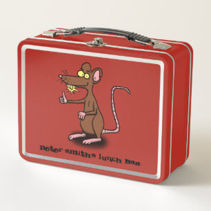 Cool brown rat cartoon lunch box. metal lunch box
