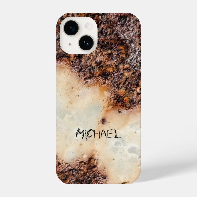 Cool brown rusty metal texture Custom name iPhone Case (Back)