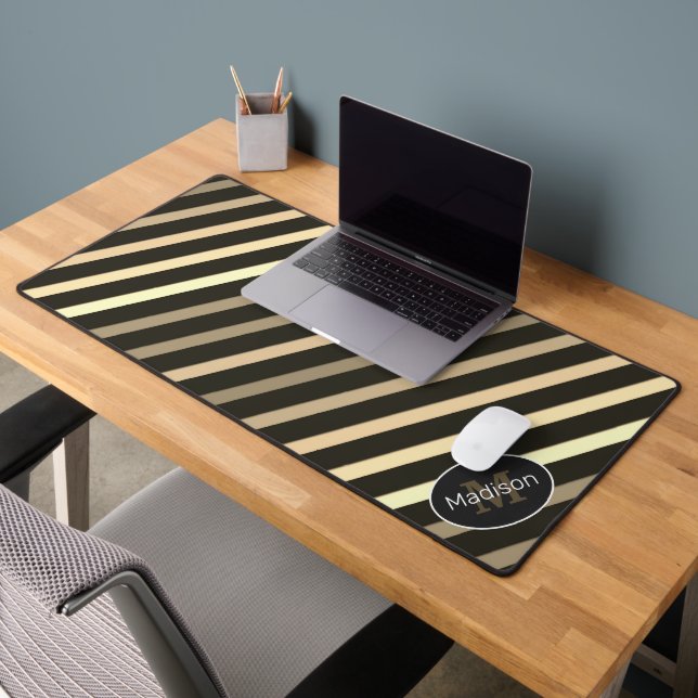 Cool brown sepia retro stripes geometric Monogram Desk Mat (Office 2)