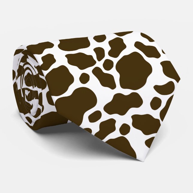 cool brown white cow spot tiled pattern tie (Rolled)
