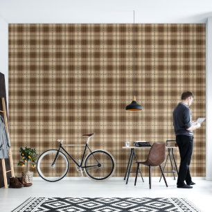 Cool Brown white plaid tiled pattern Wallpaper