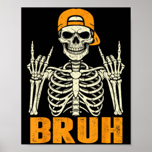 Cool Bruh Rocker Skeleton Halloween Punk Rock Men  Poster