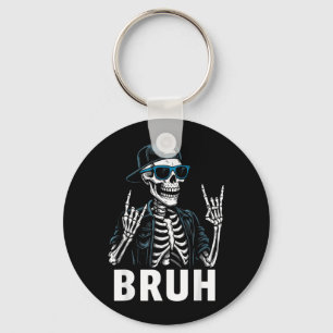 Cool Bruh Skeleton Rock On Halloween Men Teens Key Ring