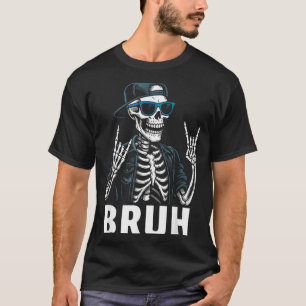 Cool Bruh Skeleton Rock On Halloween Men Teens T-Shirt