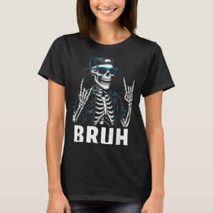 Cool Bruh Skeleton Rock On Halloween Men Teens T-Shirt