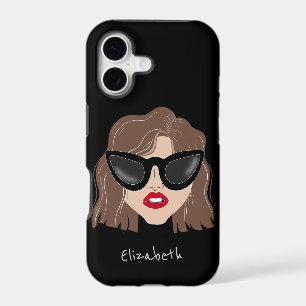 Cool Brunette with Glasses Black Custom Name