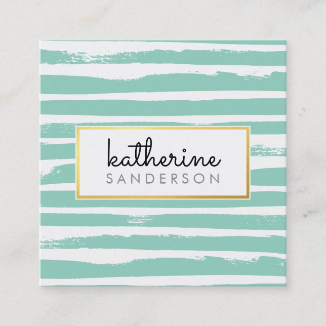 COOL BRUSH STROKE creative modern black faux gold Square Business Card (Front)