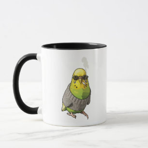 Cool Budgie in Grey Sweater and Sunglasses Illustr Mug