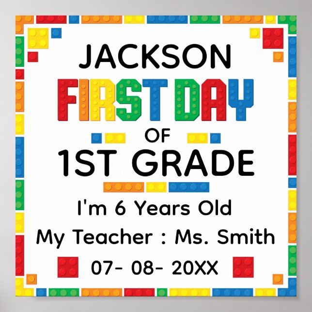  Cool Building Blocks Custom First Day of School Poster (Front)